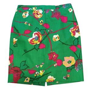 J Crew Women’s green floral pencil skirt, cotton, textured, Size 6